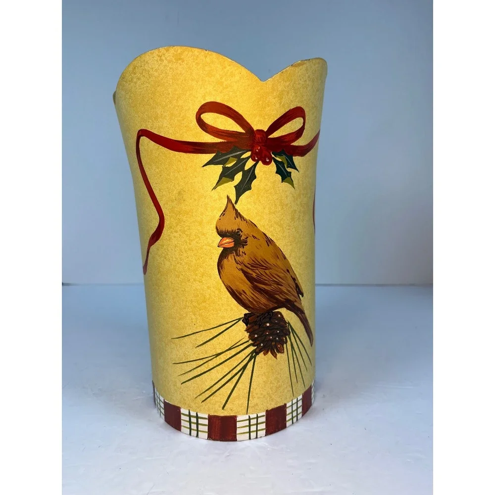 Lenox Winter Greetings Cardinal Metal Wine Cooler Ice Bucket Yellow Holly